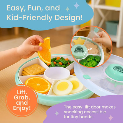 Snack Container for Toddlers with Lid, 5-Compartment BPA-Free Toddler Snack Spinner – Non Toxic, Leak-Proof, Easy Open, Dishwasher Safe Travel Snack Box for Toddlers (Mint Green)
