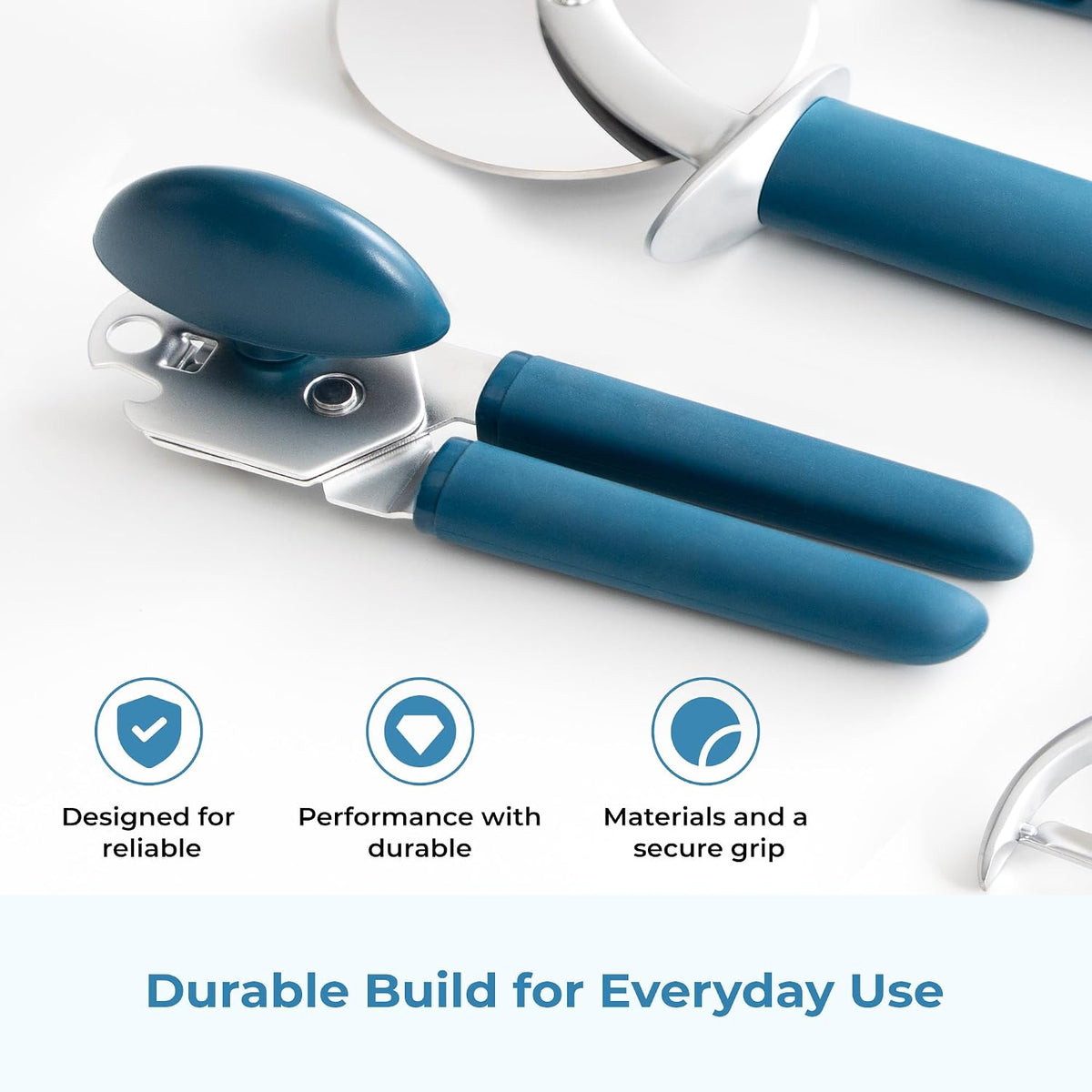 OOU Garlic Press, Stainless Steel Garlic Mincer with Premium Zinc Alloy Construction, Easy-Squeeze Ergonomic TPE Non-Slip Grip Handles, Reverse Cleaning Bumps and Dishwasher Safe Design, Blue