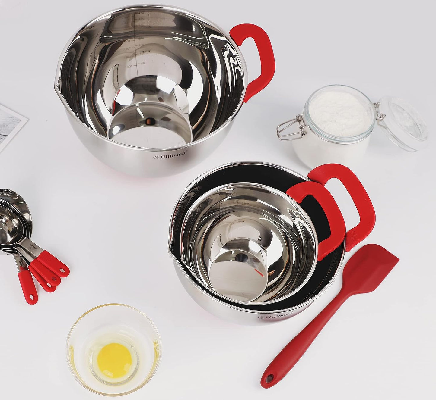 Hillbond Stainless Steel Bowls with Lids Set Mixing Bowls with Pour Spout, Silicone Handle and Non-Slip Bottoms for Baking, Metal Bowls Mixing Dishwasher Safe, Set of 3, Mother’s Day Gift (Black)