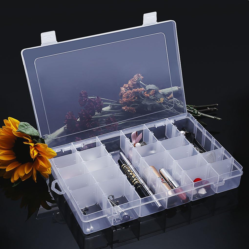 Gospire 15 Large Grids Clear Plastic Jewelry Box Organizer Storage Container with Removable Dividers (15 Grids - Clear)
