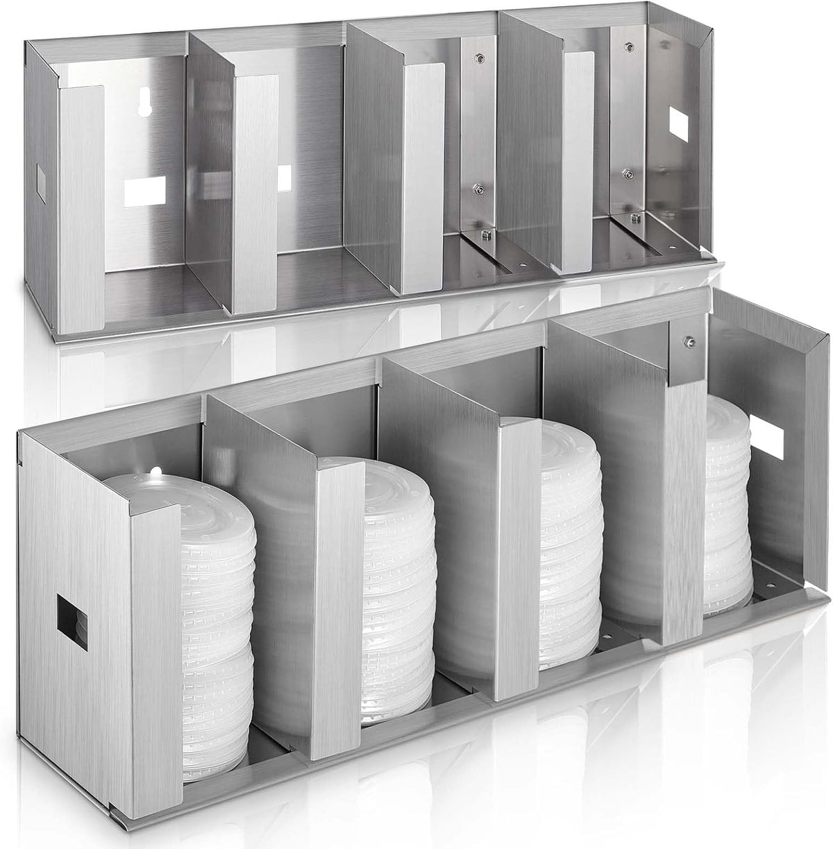 Hicarer 3 Compartments Stainless Steel Cup and Lid Holder, Silver