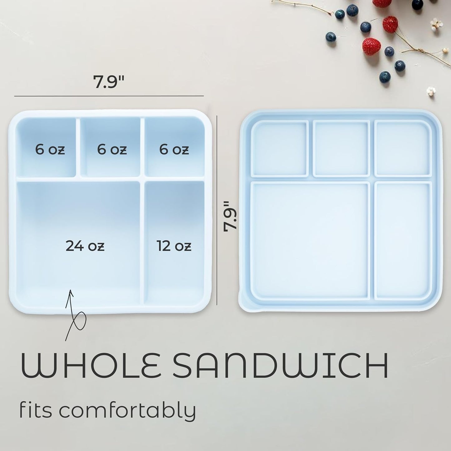 ASOMIC Large Silicone Bento Box, 5 Compartments, Leakproof Lunch Container, BPA-Free, Microwave & Dishwasher Safe, For Work, School & Travel (Ivory)
