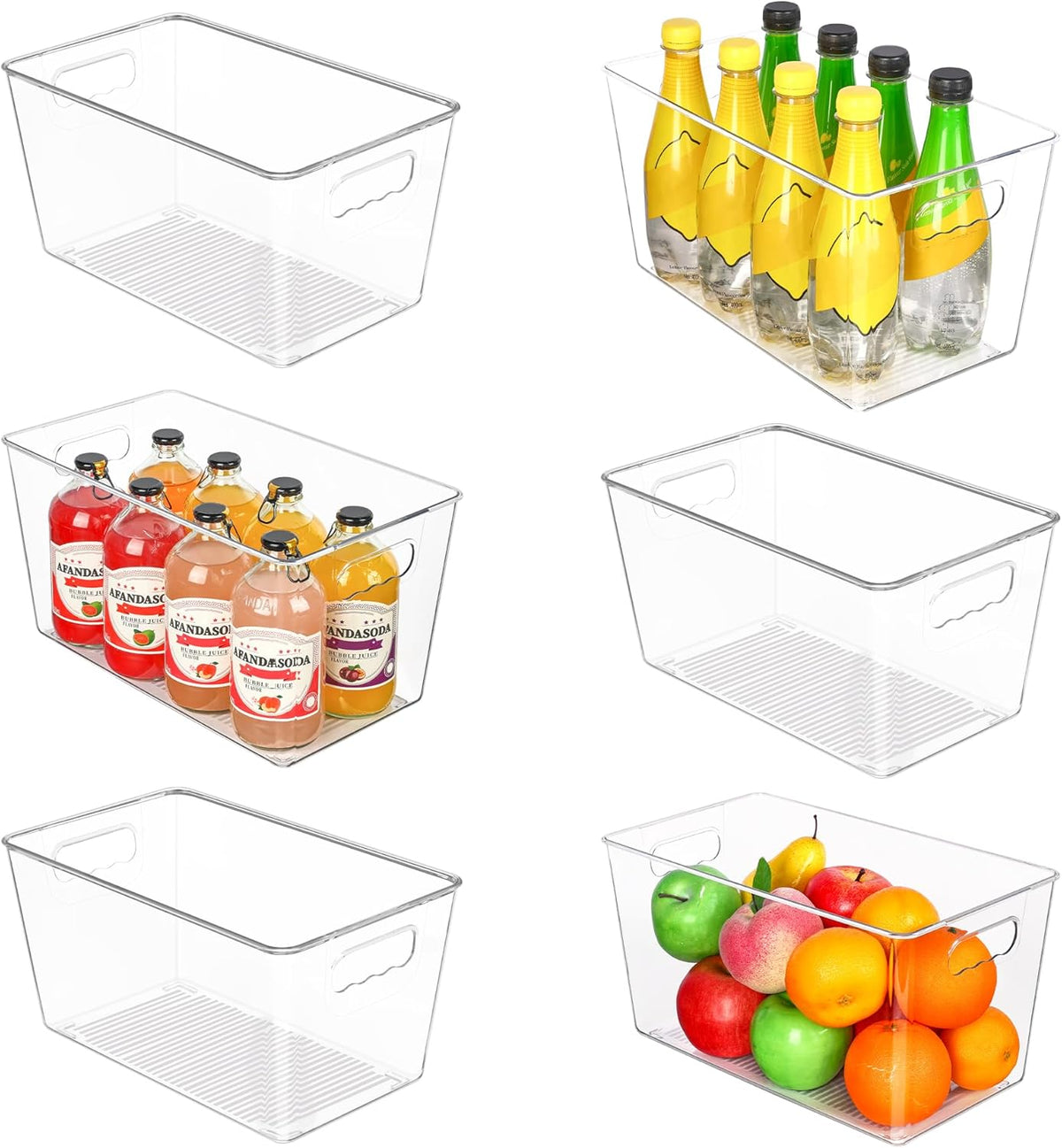 Vtopmart Clear Plastic Storage Bins, 6 PCS Pantry Organizer Bins with Handle for Refrigerator, Fridge, Cabinet, Kitchen, Countertops, Cupboard, Freezer Organization and Storage, Large