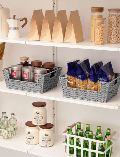 StorageWorks Round Paper Rope Woven Basket for Pantry Organizers and Storage, Stackable Pantry Storage Baskets for Shelves, Brown, 2-Pack