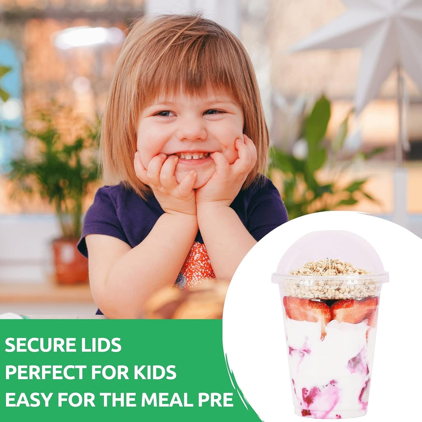 Aatriet 12 oz Clear Plastic Parfait Cups with Insert 3.25oz & Dome Lids No Hole - (20 Sets) Yogurt Fruit Parfait Cups, for Dips and Veggies, Take Away Breakfast and Snacks. No Leaking