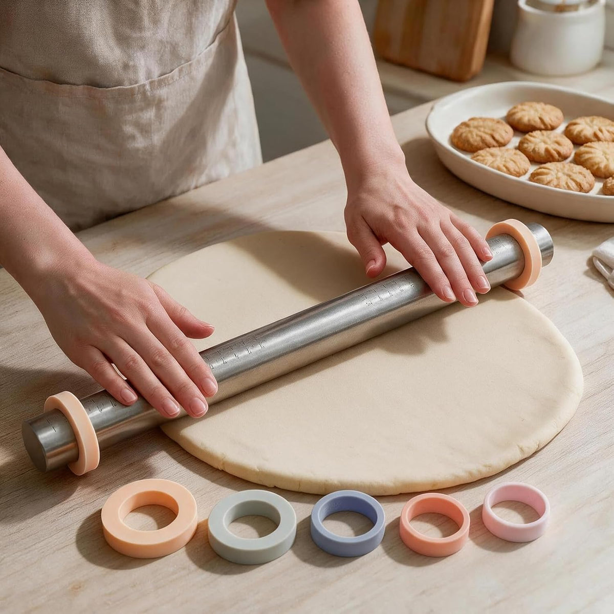 Adjustable Rolling Pin with Thickness Rings for Baking -Roller for Cake Pop