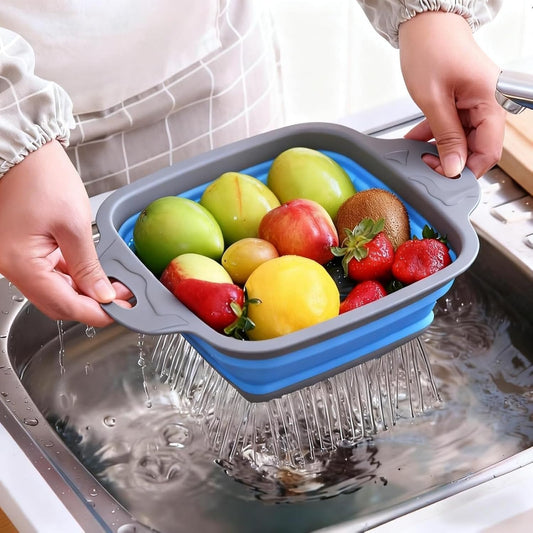 ANIS・KEBBR Foldable Silicone Colander 2 Pack Collapsible Kitchen Drain Basket for Pasta Fruits Veggies