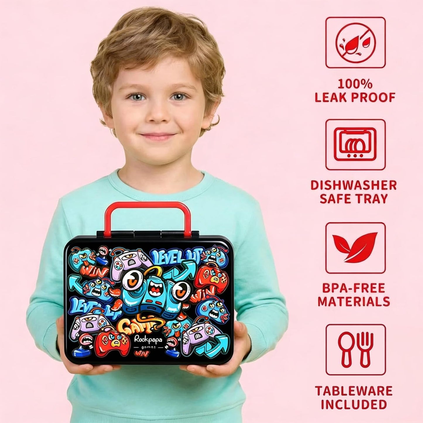 rockpapa Chill Bento Box for Kids- Large 5.5 Cups Lunch Box with Ice Pack - 5 Compartments, BPA-Free, Leak Proof, with Utensils & Portable Handle, Microwave/Dishwasher Safe (Purple Butterfly)