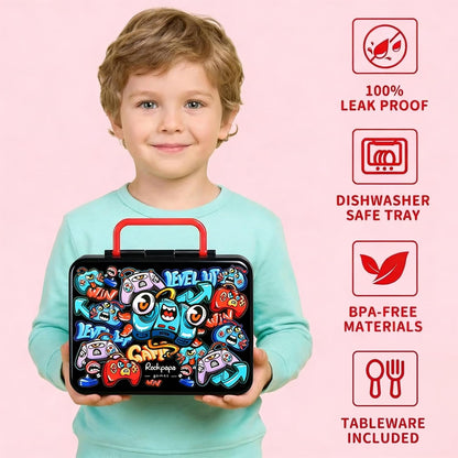 rockpapa Chill Bento Box for Kids- Large 5.5 Cups Lunch Box with Ice Pack - 5 Compartments, BPA-Free, Leak Proof, with Utensils & Portable Handle, Microwave/Dishwasher Safe (Purple Butterfly)