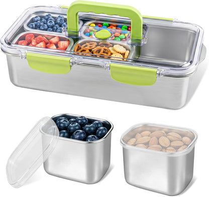 weiwei 6 Compartments Snackle Box Container, Reusable Divided Serving Tray with Lid and Handle, Portable Snack Box Container Snacklebox for Snacks Fruit Candy Picnic Beach Camping, Plastic