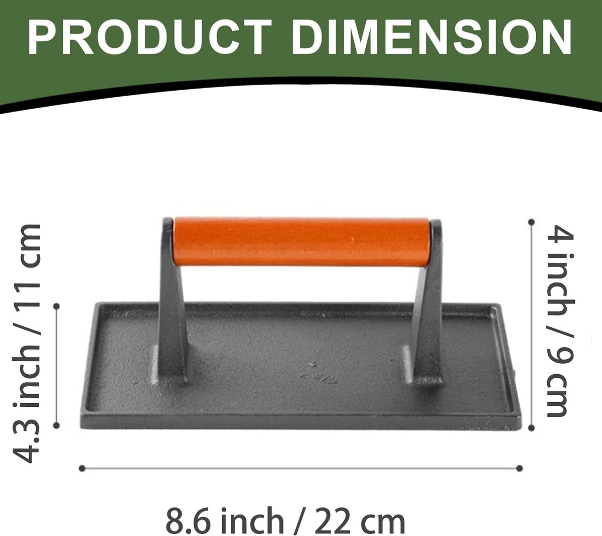 Cast Iron Burger Press, 7.2 inch Round, Wood Handle