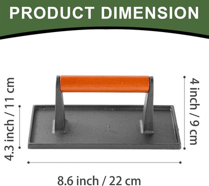Cast Iron Burger Press, 7.2 inch Round, Wood Handle
