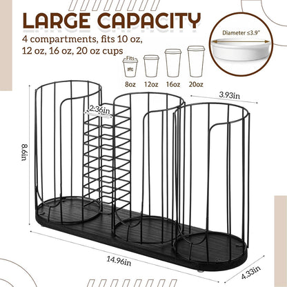 Geelin 18oz Adjustable Coffee Cup Dispenser with Wooden Base, Cup and Lid Holder, Cups Holder Organizer for Coffee Pod Straw and Lid Storage(2-compartment Single,Color 2)