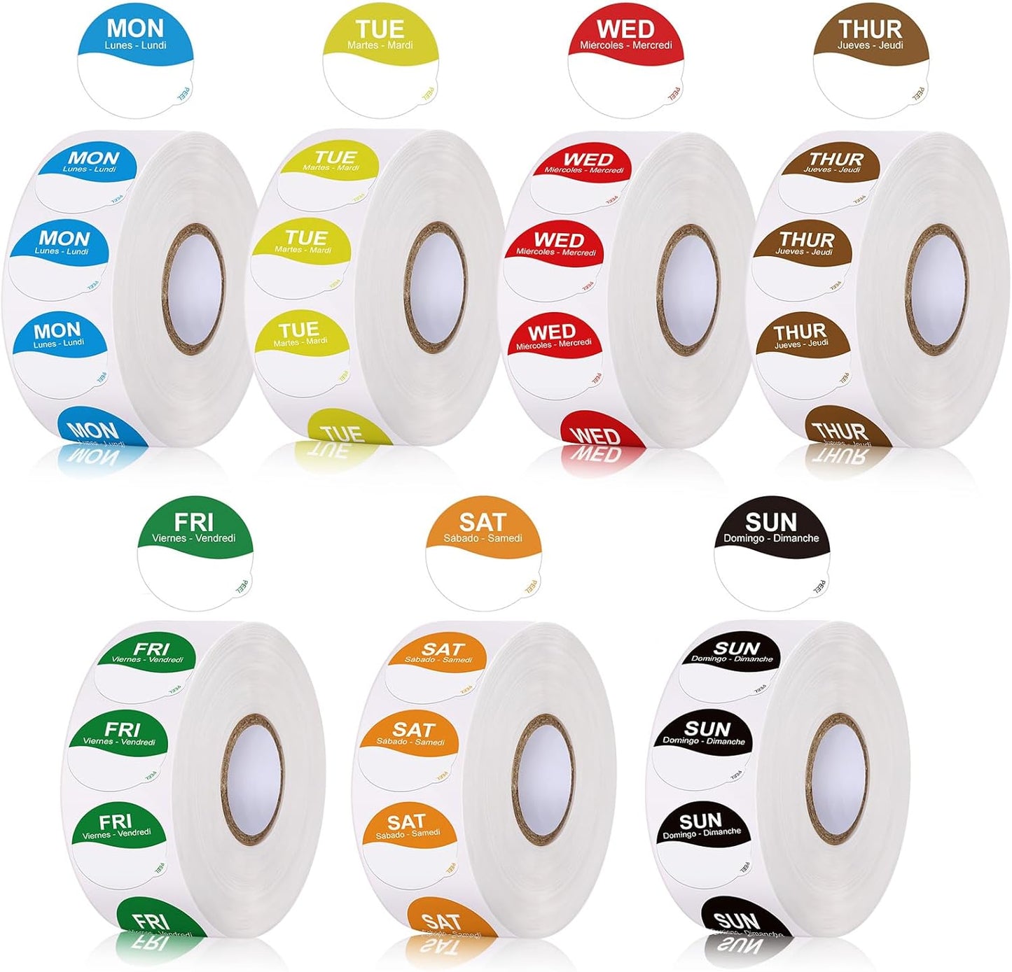 Sayglossy 7000 Pcs Day of Week Label Food Label Monday Through Sunday Management Inventory Sticker Removable Weekly Self Adhesive Date Dot Sticker for Restaurant Kitchen Container (Square)