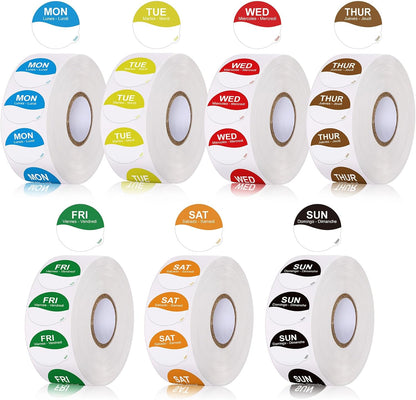 Sayglossy 7000 Pcs Day of Week Label Food Label Monday Through Sunday Management Inventory Sticker Removable Weekly Self Adhesive Date Dot Sticker for Restaurant Kitchen Container (Square)
