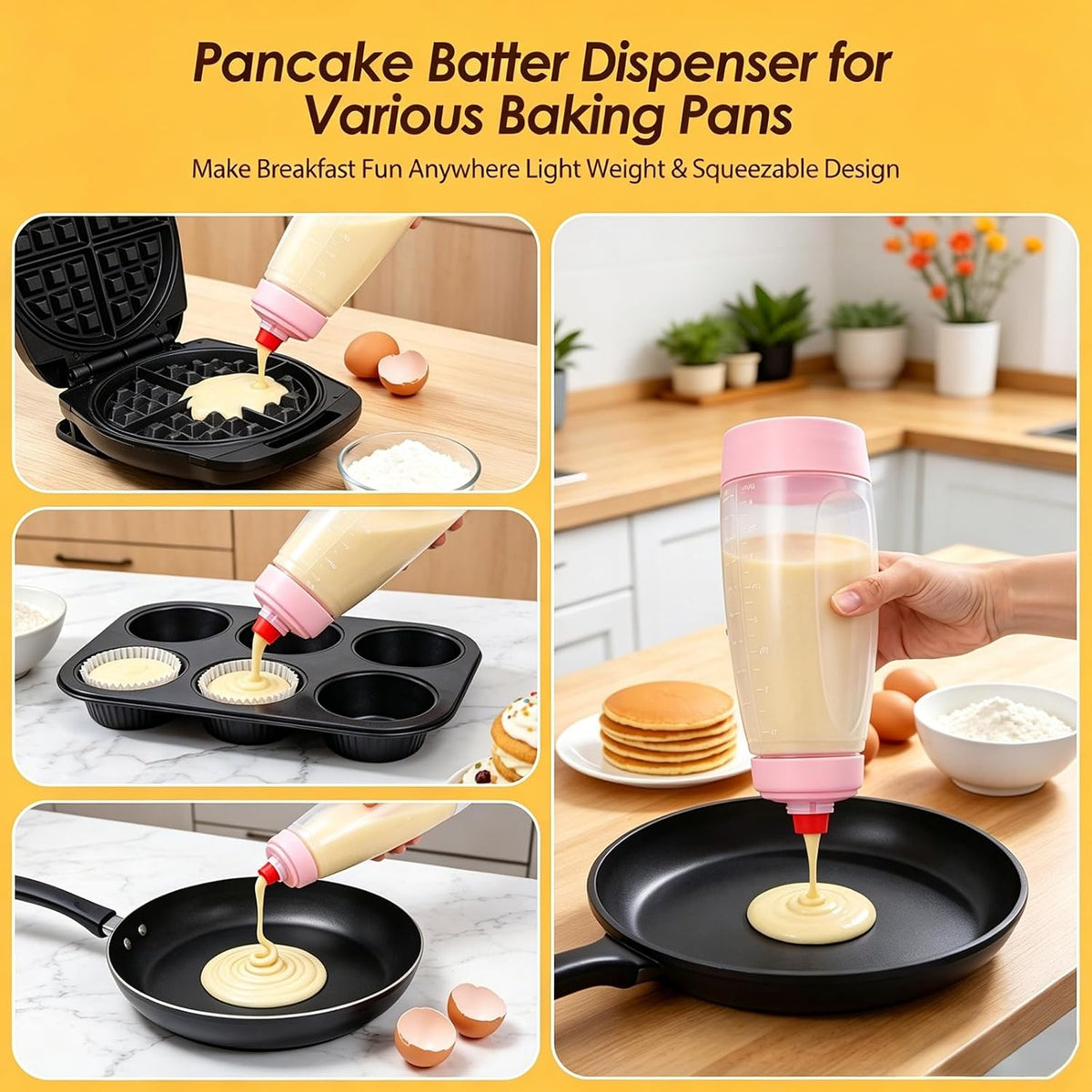 Pancake Batter Dispenser Bottle Kit with 7 Accessories, 2 Pack 34oz