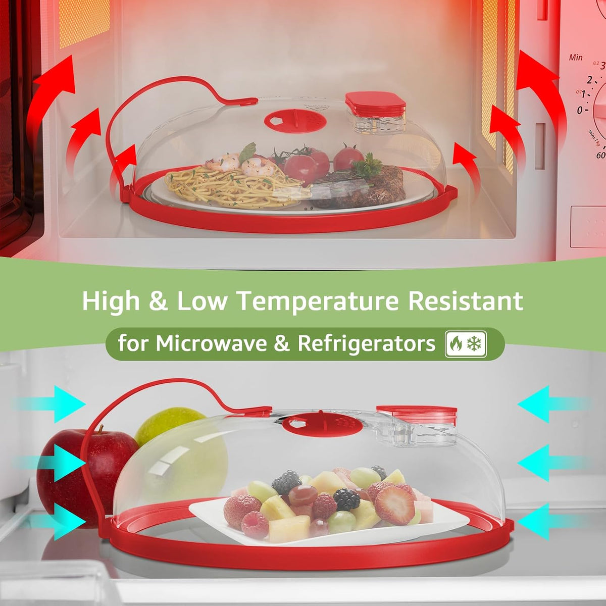 Microwave Splatter Cover with Water Steamer for Food - 10 Inch Steam Microwave Splatter Guard with Handle Plate Covers for Heating Food Splash Oven Lid with Built in Steamer