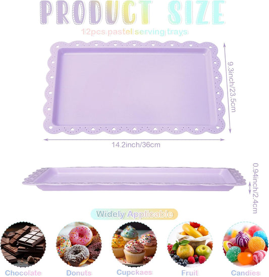 Yaomiao 12 Pcs Plastic Serving Trays for Party Pastel Food Tray Bulk 14x9 Rectangle Serving Food Tray Platter for Graduation Tea Party Cafeteria Kitchen Restaurant Dessert Coffee Fruit Cookie Snack