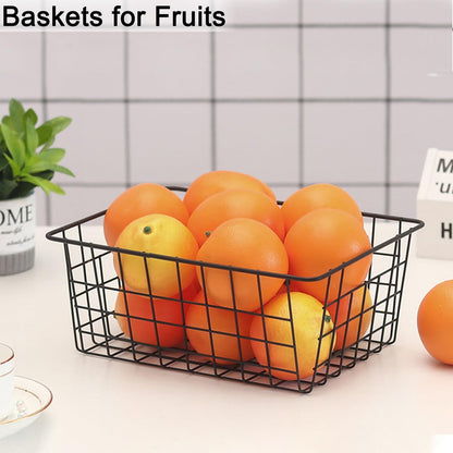 3 Pack Large Wire Baskets for Organizing 14.2'' Metal Wire Baskets with Built-in Handles, Wire Storage Basket Black Metal Freezer Organizer Wire Basket for Pantry, Cabinets, Bathroom