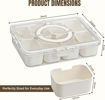 Snackle Box Container | Made with Food-Grade Durable Plastic | 8 Compartment Snack container with lid and Handle | Dishwasher Safe Snackle Box | perfect for Kids, Adults,Traveler and for picnic