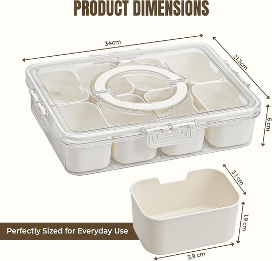 Snackle Box Container | Made with Food-Grade Durable Plastic | 8 Compartment Snack container with lid and Handle | Dishwasher Safe Snackle Box | perfect for Kids, Adults,Traveler and for picnic