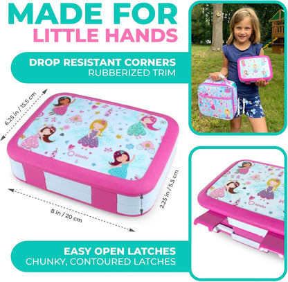 Kinsho Bento Lunch Box for Kids Toddlers, 5 Portion Control Sections, BPA Free Removable Plastic Tray, Pre-School Kid Toddler Daycare Lunches, Snack Container Ages 3 to 7 (Blue Space Rockets)