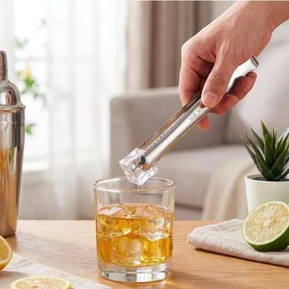 Ice Tongs for Ice Bucket and Ice Cube Scoop Set, 2-Piece Stainless Steel Ice Bucket Accessories for Freezer and Party Serving, Compact Storage with Metal Hanging Ring for Wall Mount or Bar Tools