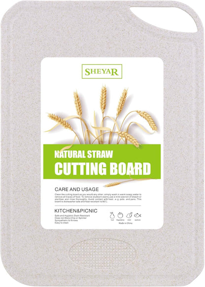 Cutting Board for Kitchen, Wheat Straw Fiber Cutting Board, Dish Washer Safe, w/Juice Grooves for Meat, Veggies, Easy Grip Handle, Non-slip Surface Eco-friendly Serveware Accessories （10‘x6.3’）