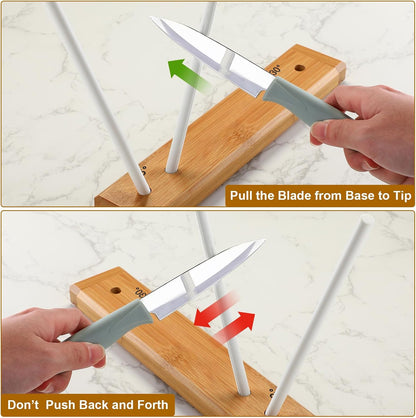 Feekoon 9.8" Ceramic Crock Knife Sharpener, 2-Rod Turn Box for Kitchen