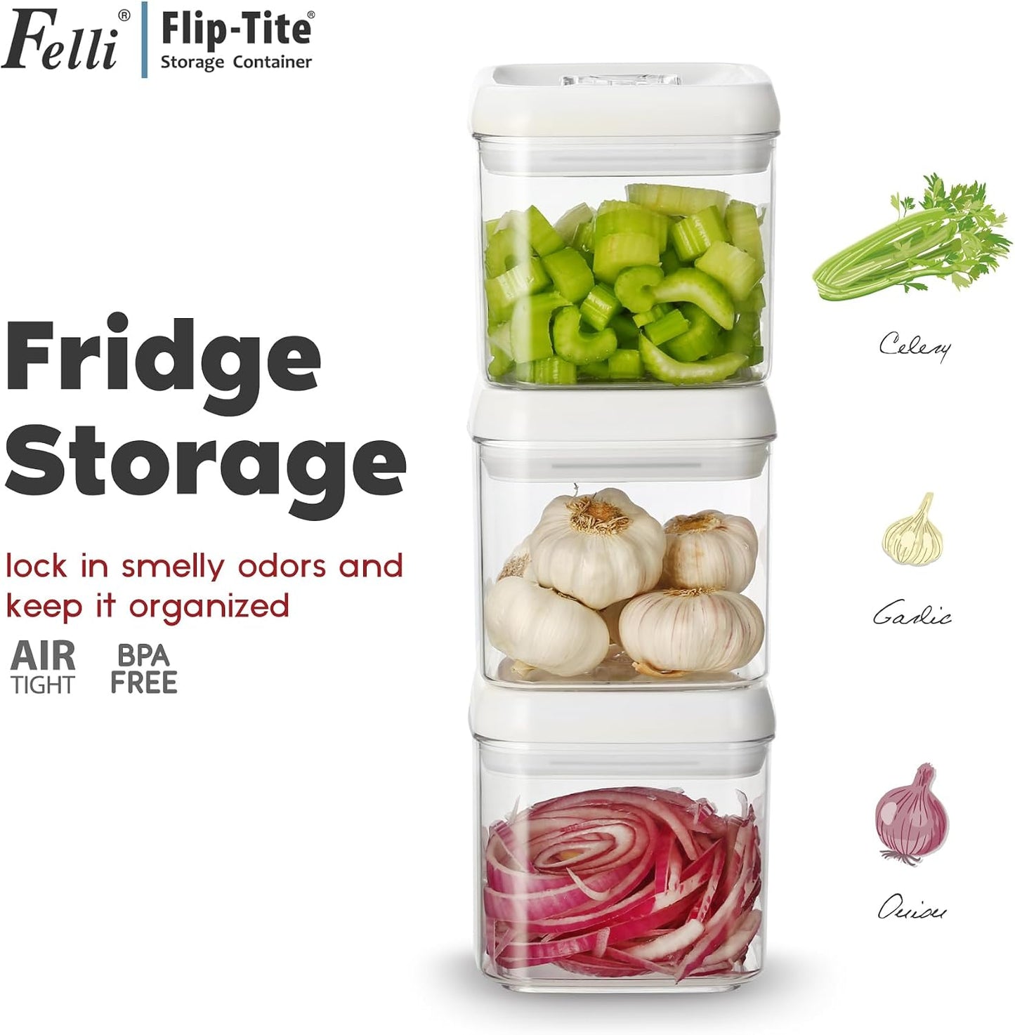 Felli Flip Tite Acrylic Food Storage Container with Lid 6” XL Air Tight Ring Seal Flip Top, Plastic Kitchen Baking Canister for 5 lb Flour Sugar Rice Protein Powder Pantry Organizer (Nest-M, White)