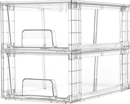 Vtopmart 4Pack Large Stackable Pantry Storage Drawers, Clear Organizer Bins with Handles, Acrylic Drawer Organizers for Kitchen, Pantry, Bathroom Undersink, Cabinet Organization and Storage
