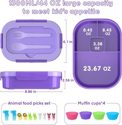 Lunch Box Kid Adult Bento Box, 4-Compartment Food Lunch Containers with Fork & Spoon, BPA Free, Leak-Proof Bento-Style Lunch Box for Work School, Microwave & Dishwasher Safe (Candy)