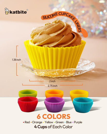 Silicone Cupcake Baking Cups Katbite 24 Pack Silicone Baking Cups Reusable Non-stick Heavy Duty Cupcake Liners for Baking Soft Pale Muffins Cups for Party Halloween Christmas