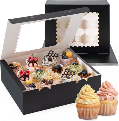 12 Count Cupcake Boxes, 4PCS Cupcake Container with Window, Food Grade Cupcake Holder for Birthday Holiday Party, Bakery Supplies for Cupcakes, Desserts, and More
