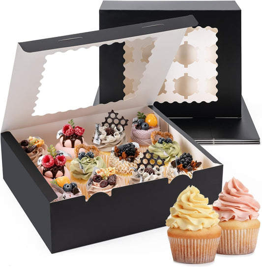 12 Count Cupcake Boxes, 4PCS Cupcake Container with Window, Food Grade Cupcake Holder for Birthday Holiday Party, Bakery Supplies for Cupcakes, Desserts, and More