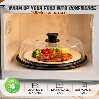 10" Glass Microwave Splatter Cover for Food with Silicone Trivet