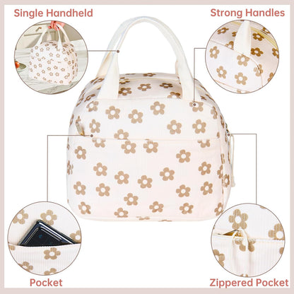 Lunch Bag for Women Men Girl,Large Cute Corduroy Lunch Tote Bags - Reusable Insulated Lunch Box for women with Handle, Leakproof WaterProof Design for Office, School, Work,Picnic.