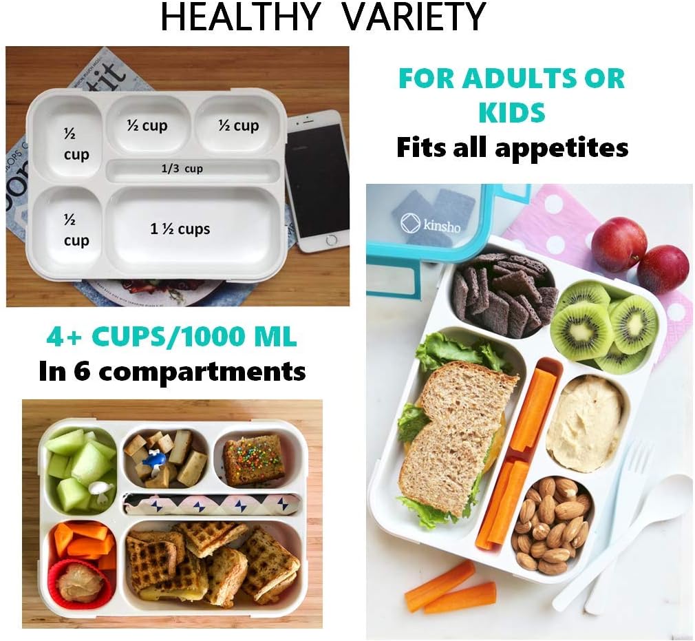 kinsho Bento Lunch-Box Set for Kids includes Snack Container | 6 and 3 Compartment Boxes Leakproof School Bentos, Meal Portion Control Containers, Boys Girls Adults, Navy Blue Large + MINI 2 Pack Set