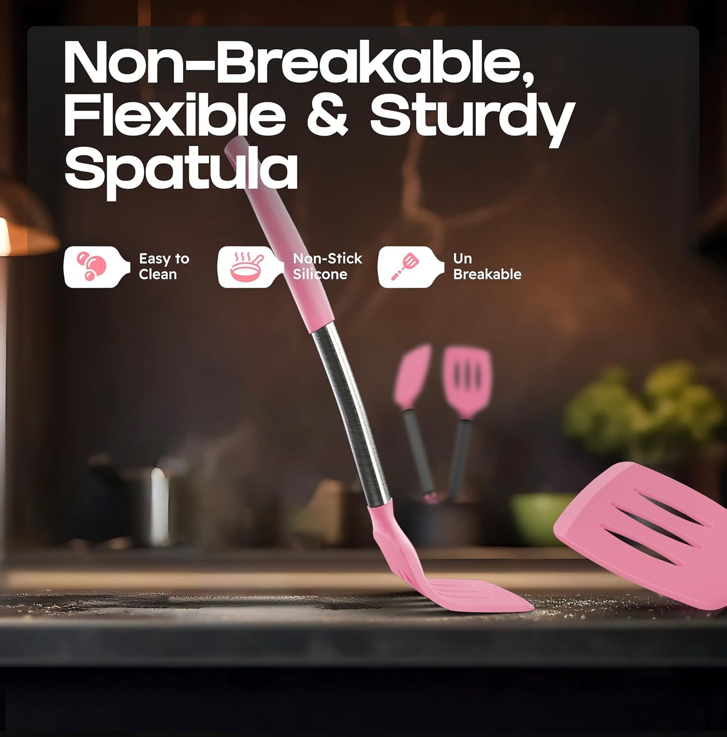 BakeRoyal Silicone Spatula Set - Turner Spatulas Silicone Heat Resistant 600°F - Slotted & Solid Spatula for Cooking Fish, Eggs, Pancakes Flipper – Spatulas for kitchen use – Black