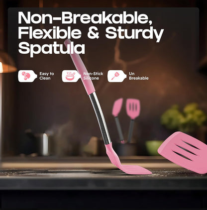 BakeRoyal Silicone Spatula Set - Turner Spatulas Silicone Heat Resistant 600°F - Slotted & Solid Spatula for Cooking Fish, Eggs, Pancakes Flipper – Spatulas for kitchen use – Black