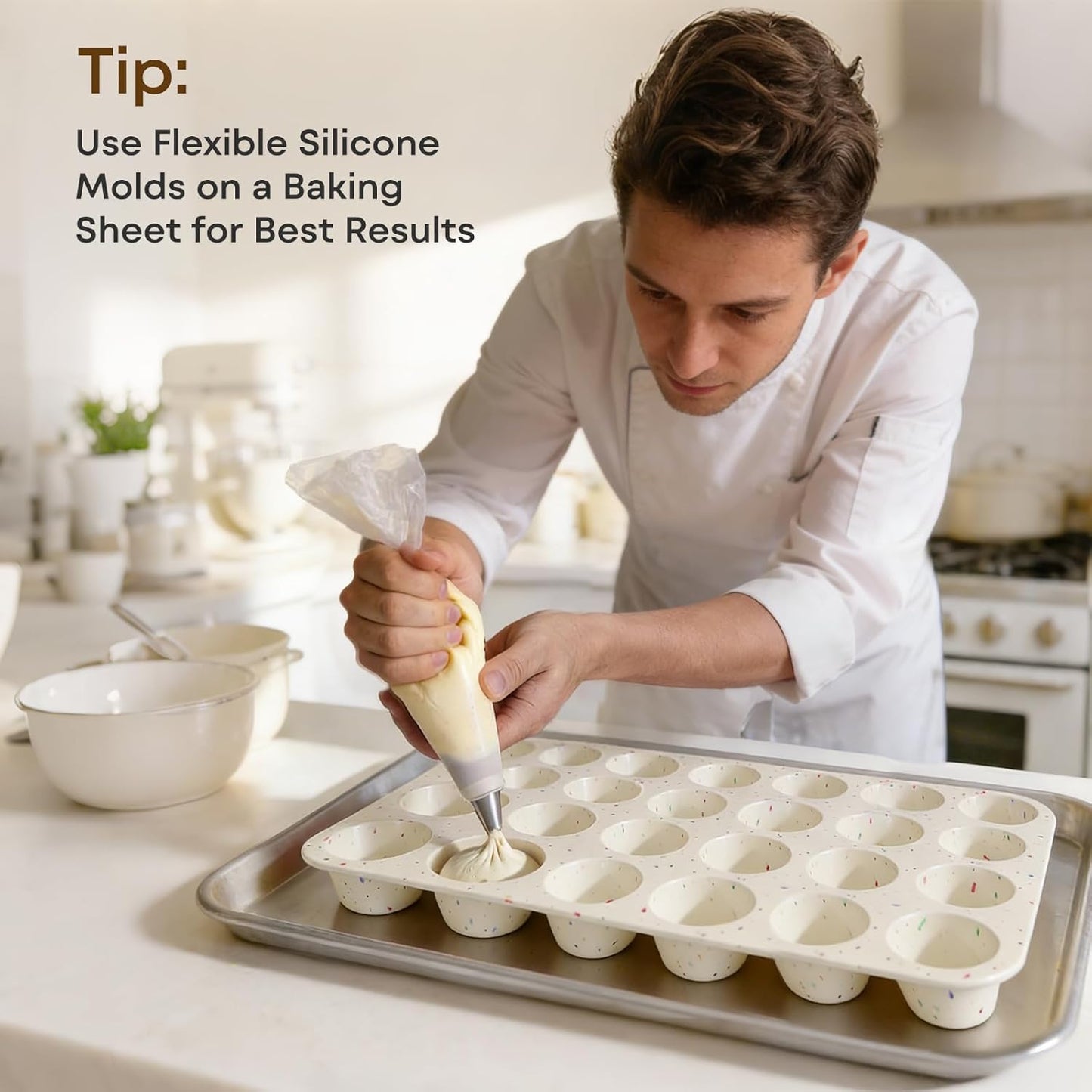 Silicone Muffin Pans for Baking Nonstick 2 Pcs, 12 Cup Regular Cupcake Pan, Food-Grade Silicone Baking Molds for Cupcakes, Egg Bites, Freezer, White