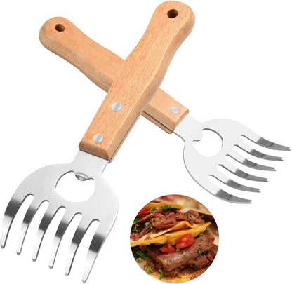 Meat Shredder Claws with Long Wooden Handles