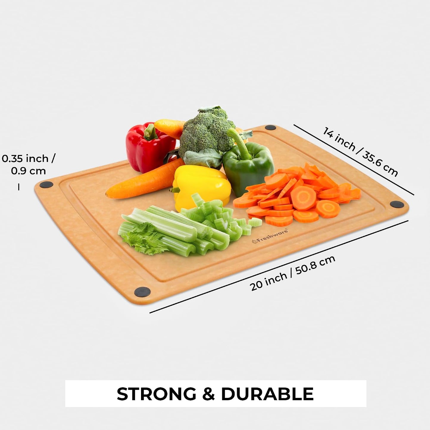 Freshware Wood Cutting Boards for Kitchen, Juice Groove, Non-Slip Silicone Feet, Dishwasher Safe, Medium 12" x 9" and Large, 15" x 11.25", Set of 2, Natural