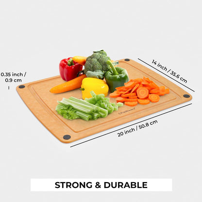 Freshware Wood Cutting Boards for Kitchen, Juice Groove, Non-Slip Silicone Feet, Dishwasher Safe, Medium 12" x 9" and Large, 15" x 11.25", Set of 2, Natural