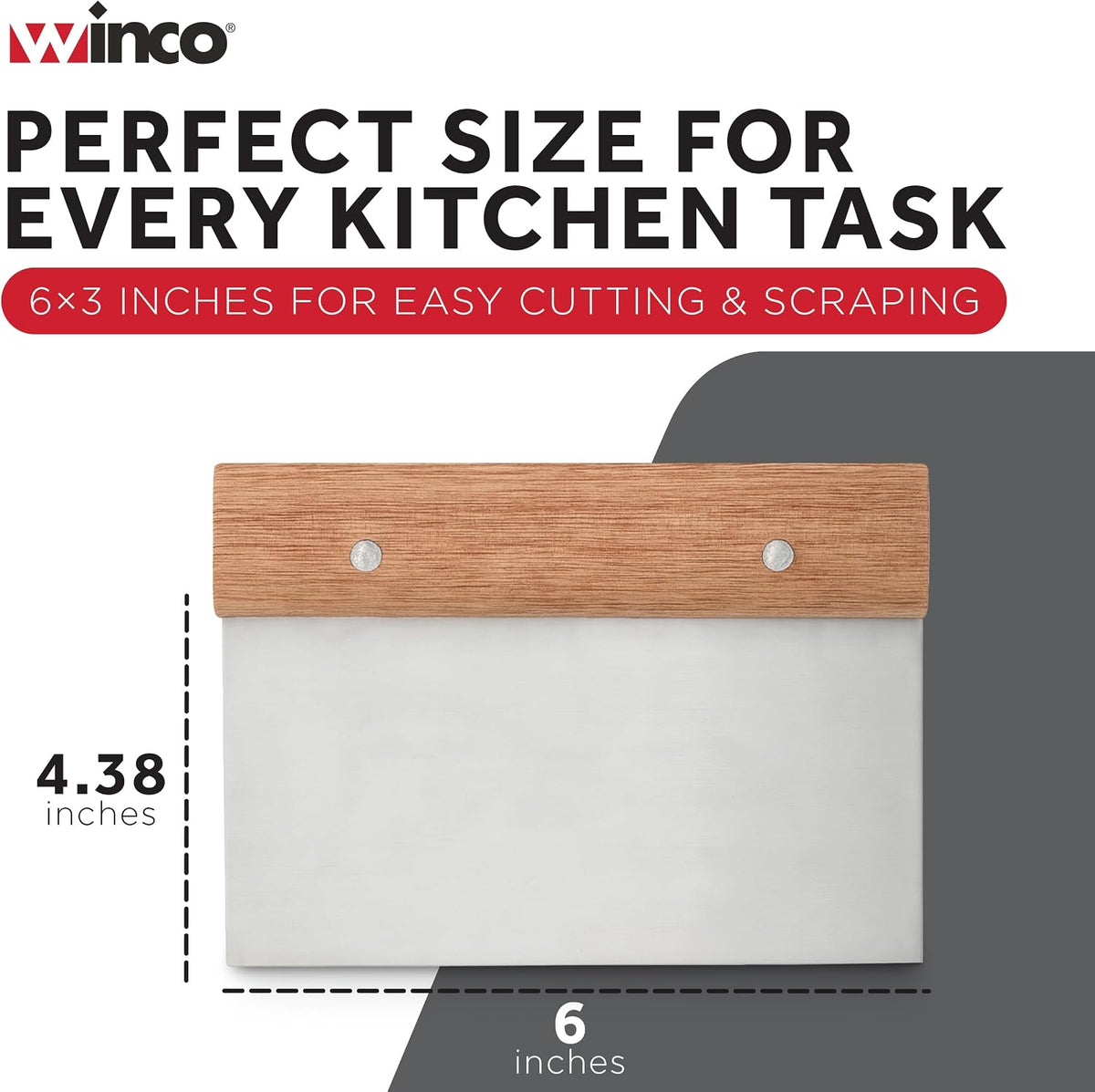Winco Stainless Steel Dough Scraper with Wood Handle