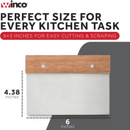 Winco Stainless Steel Dough Scraper with Wood Handle