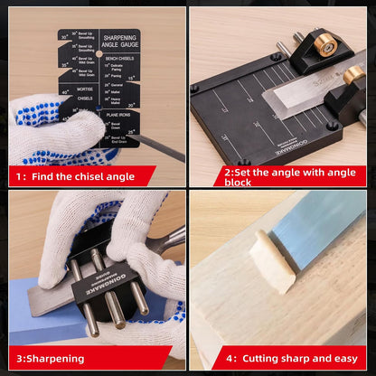 GOINGMAKE Honing Guide System Chisel Sharpening Kit for Woodworking Chisels and Planes 5/32" to 3" Chisel Sharpener Sharpening Holder Guide with Sharpening Angle Fixture, Angle Gauge and Storage Case