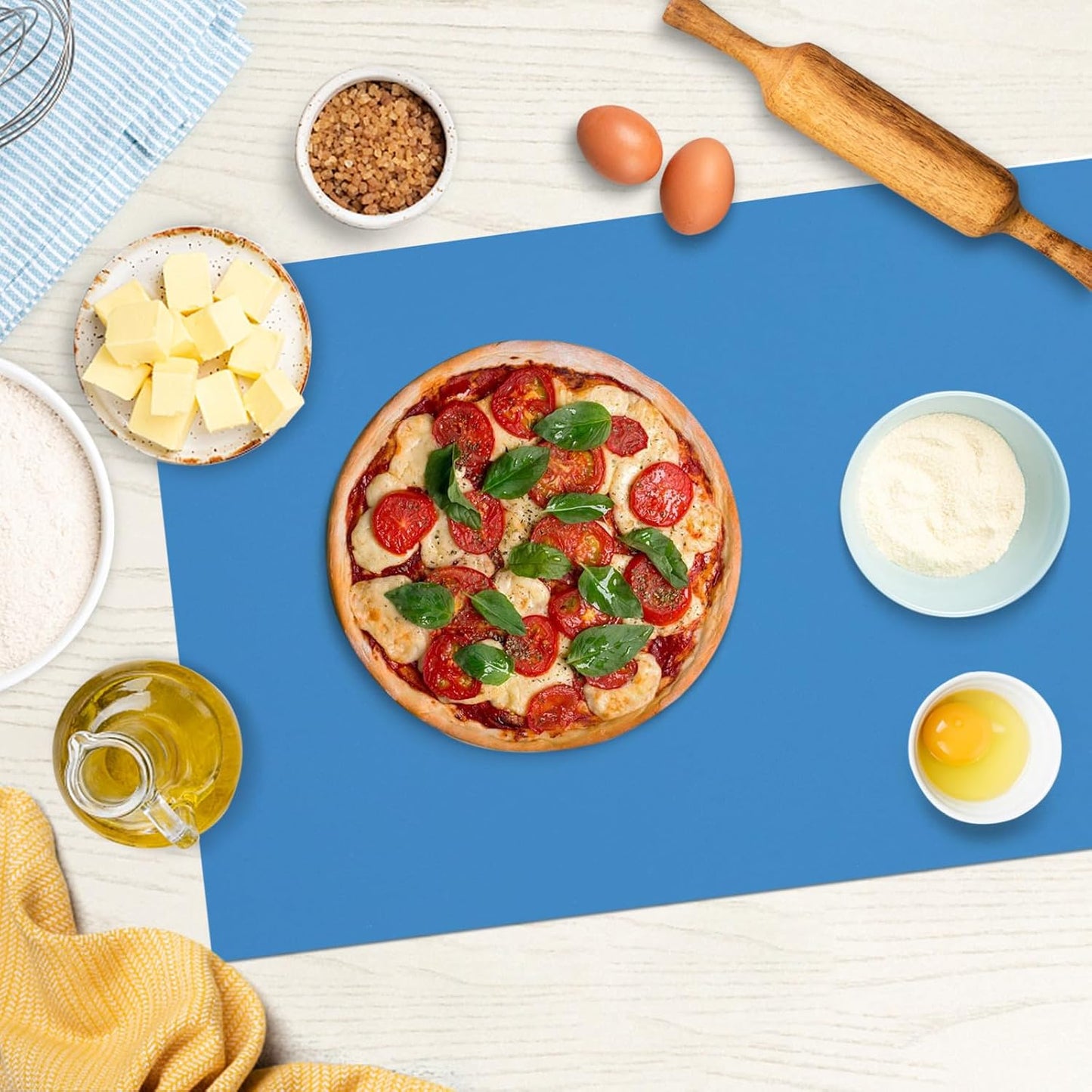 Silicone Mat Heat Resistant Mats for Countertop, Large Silicone Mats for Crafts Kitchen Counter Workbench Table protector, Size 36x24 inches Thick 2mm,Rolled Package,Light Blue