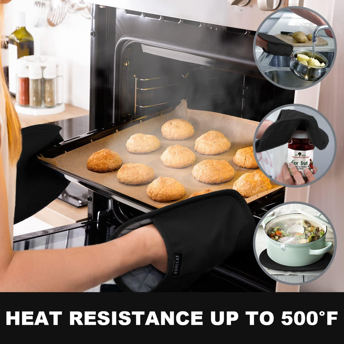 RORECAY 2-Pack Silicone Pot Holders for Kitchen, Hot Pads with Pocket, Gray