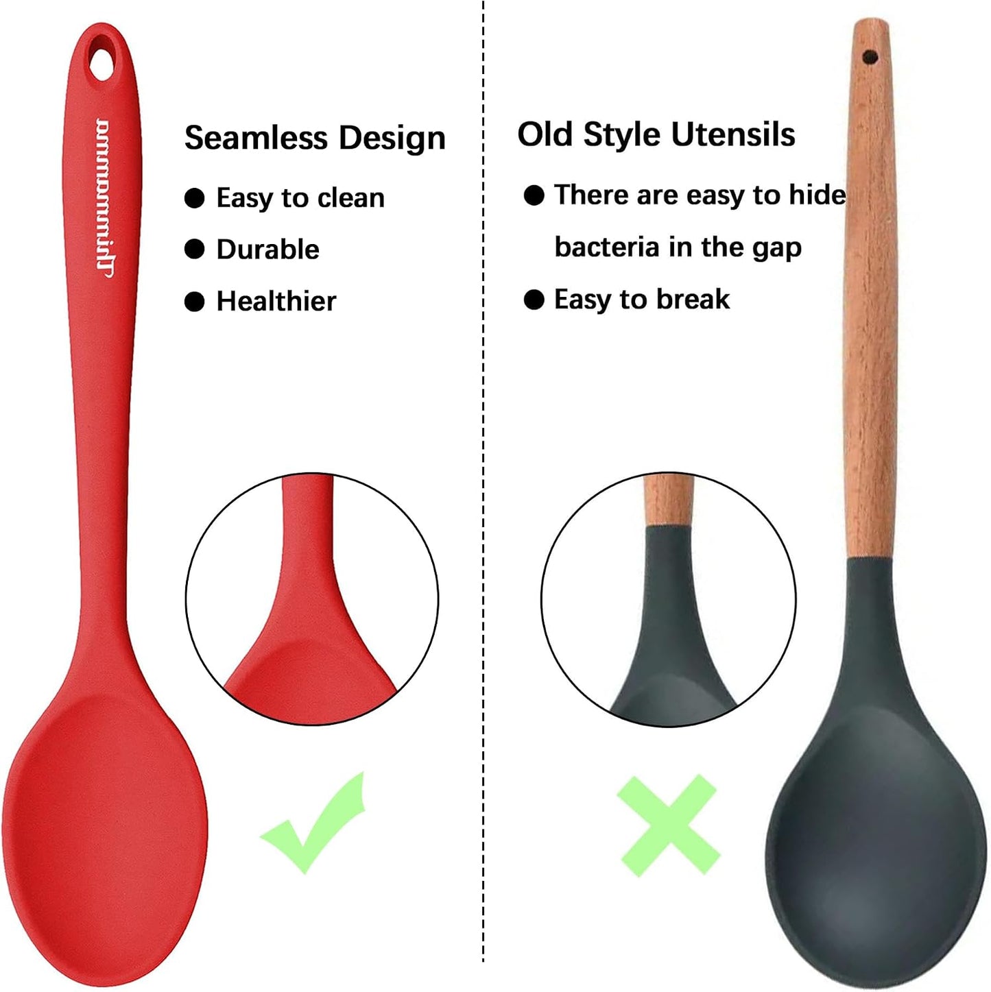 Silicone Cooking Spoon, Nonstick Kitchen Spoons for Cooking, Slotted and Solid Serving Spoon Heat Resistant, Silicone Mixing Spoons Basting for Nonstick Cookware 4 Pack